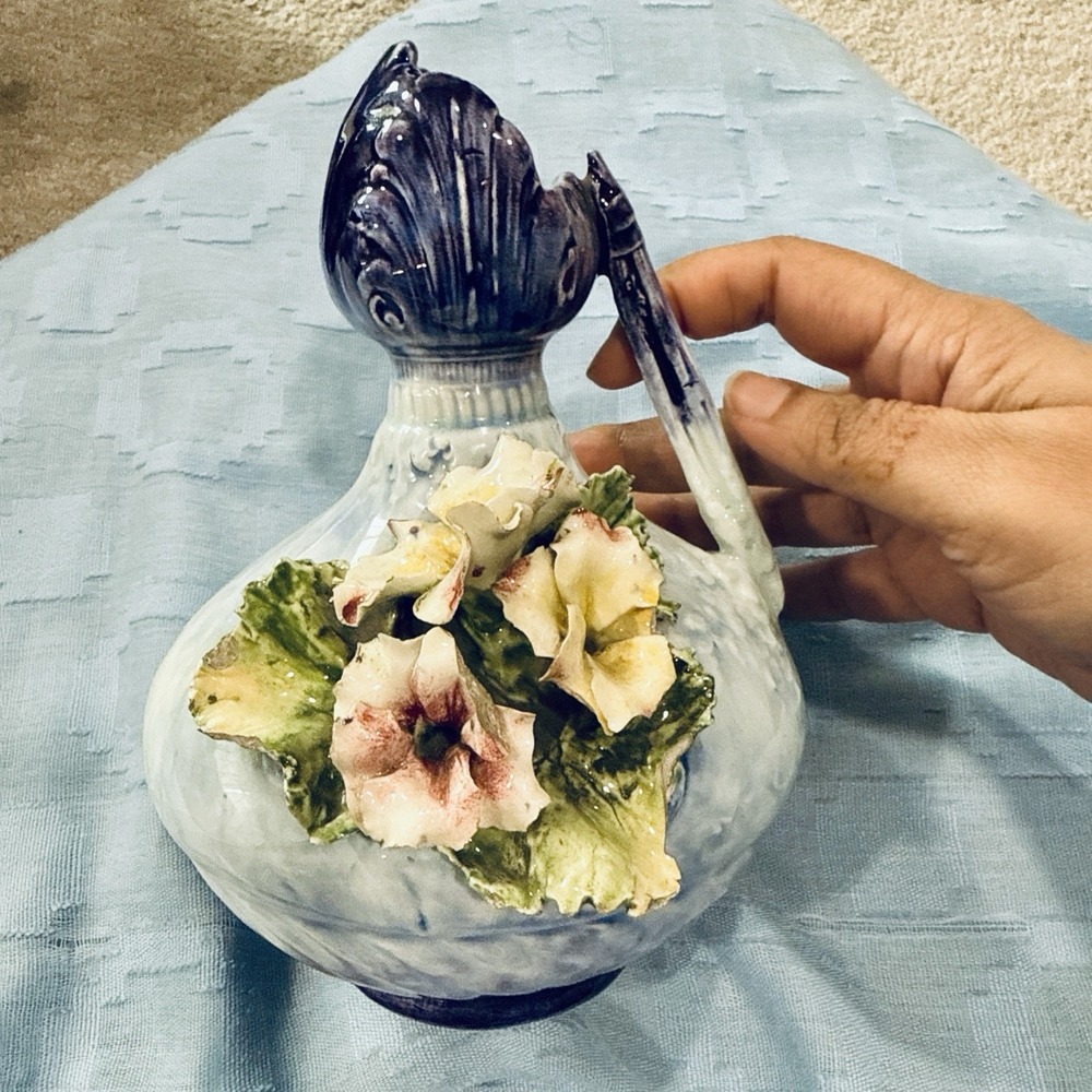 Austria Handmade Vase chips to flowers and leaves as is